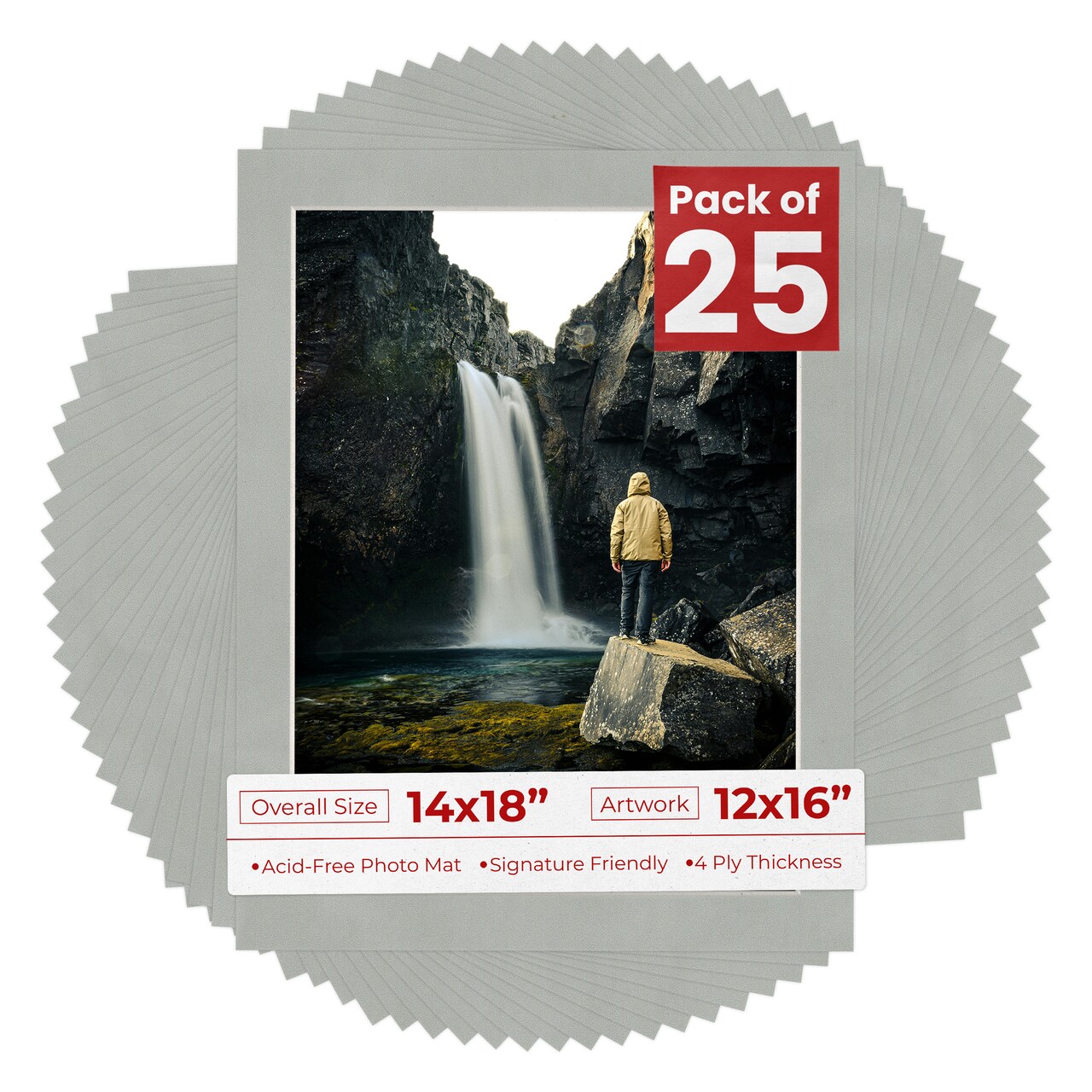 Light Grey Suede Mat Board for 14x18 Frames - Fits 12x16 Photos